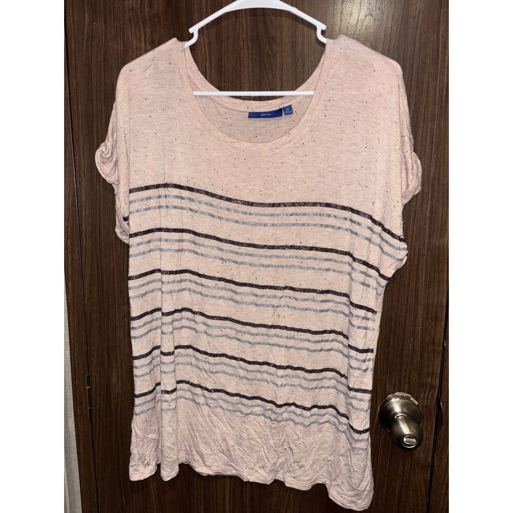 Apt. 9 Womens Peach Speckled Metallic Glitter Striped Cuffed Sleeve Top Size XL